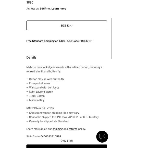 YSL Saint Laurent D10 Men's Black Raw Hem Mid Rise Relaxed Slim Jeans Size 34 - Picture 16 of 16